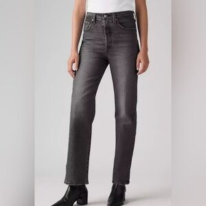 Levis Ribcage Straight Ankle Size 24 in Well Work Black Wash Premium Denim Jean